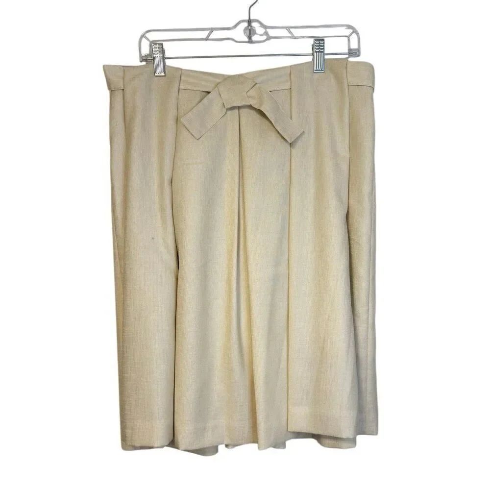 Talbots Wide Pleat Cream Skirt Tie Waist Zip Back Sz. 16 Lined